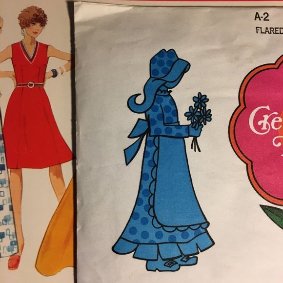Creative Patterns A2 Dress V Neck Sleeveless Flared Skirt Uncut 1975 Hip 32 - 40 - Picture 4 of 9